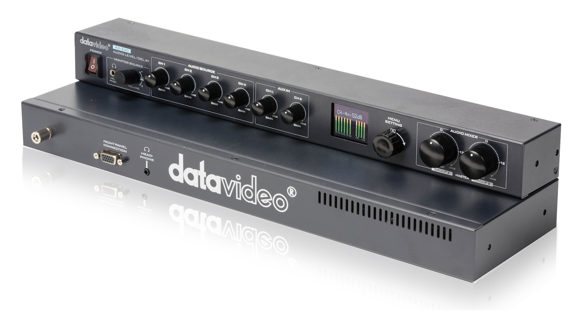 Datavideo AD-200, šesťkanálový zvukový mixér a oneskorovacia jednotka