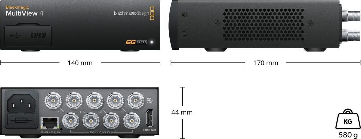 Blackmagic MultiView 4 – Rozmery a hmotnosť